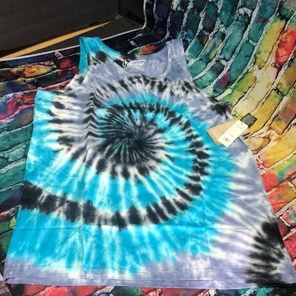 Blue and Black Tie-Dye Tank Top - Picture 1 of 7